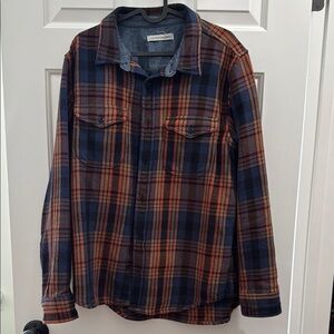 Outerknown Blue and Orange Plaid Flannel Shirt